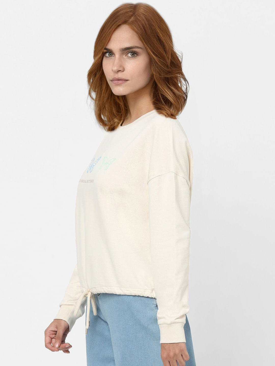 Beige Graphic Print Sweatshirt