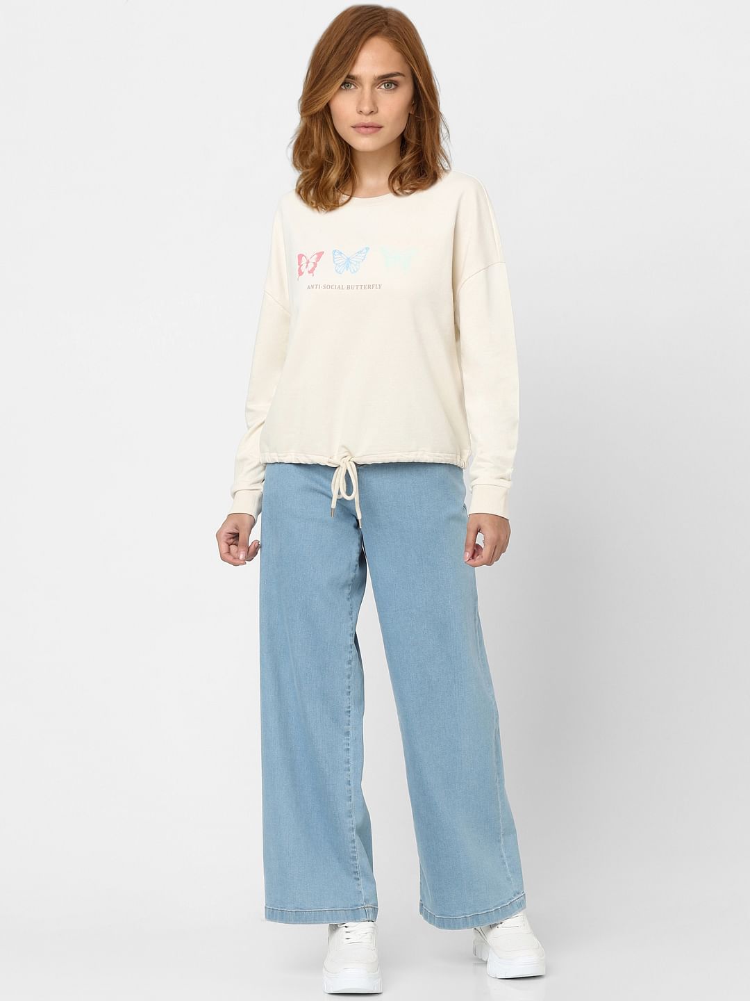 Beige Graphic Print Sweatshirt