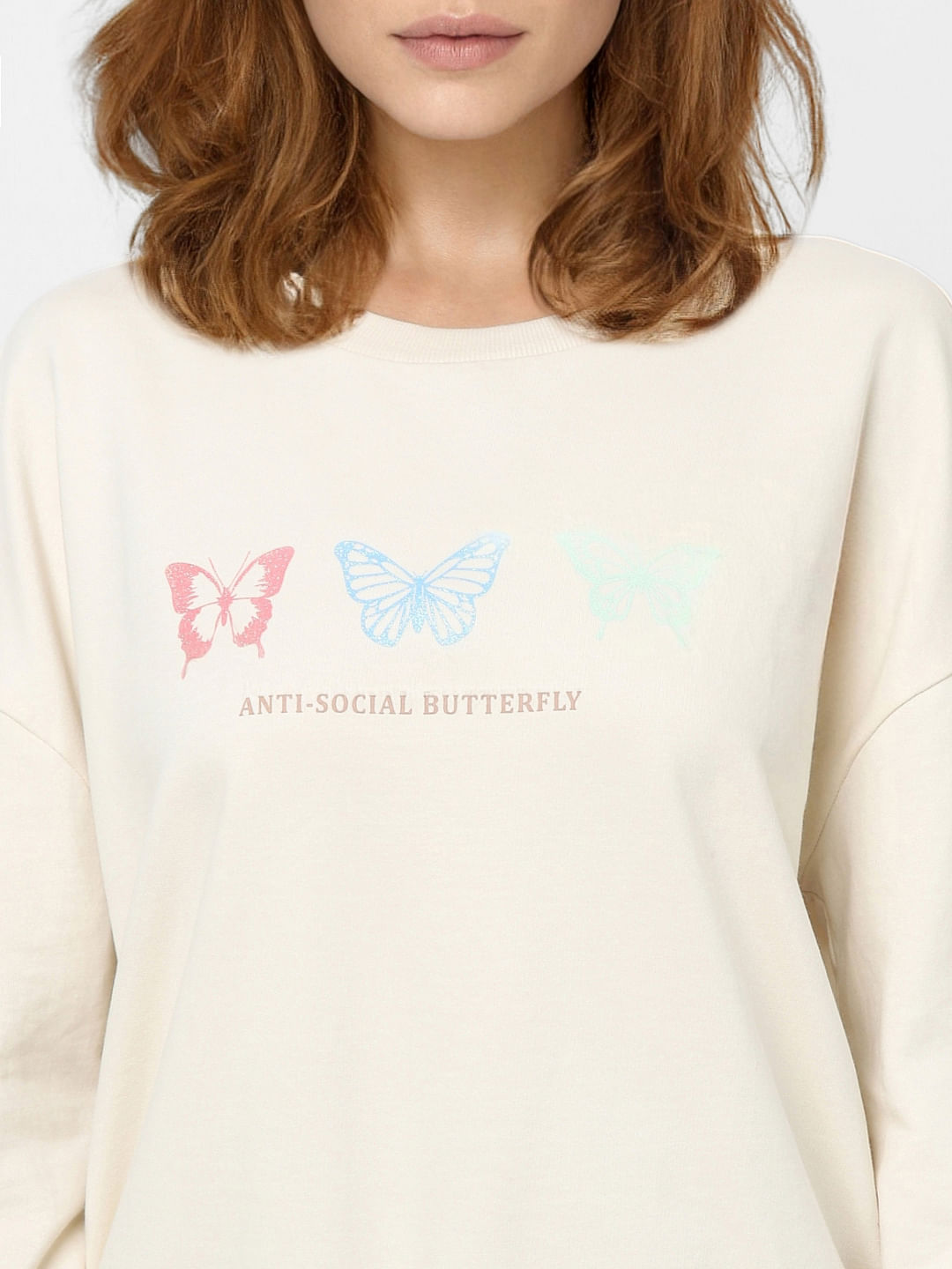 Beige Graphic Print Sweatshirt