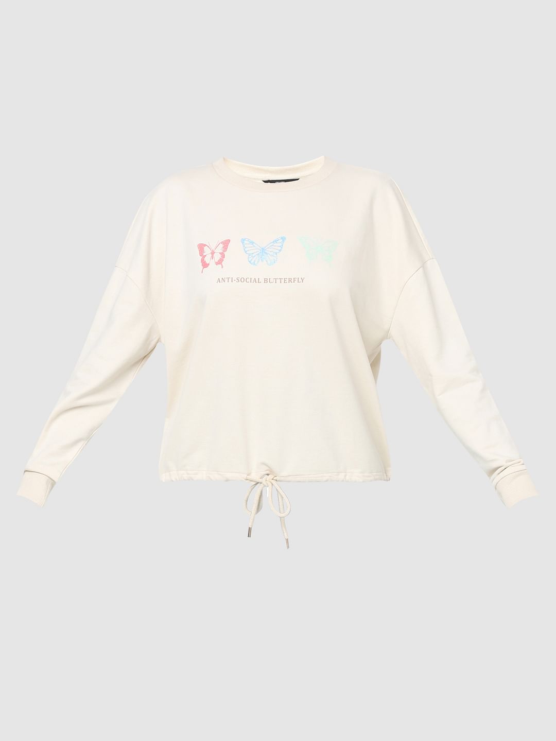 Beige Graphic Print Sweatshirt