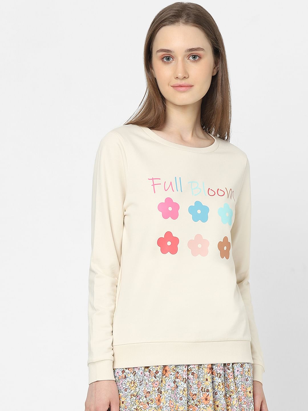 Beige Graphic Print Sweatshirt