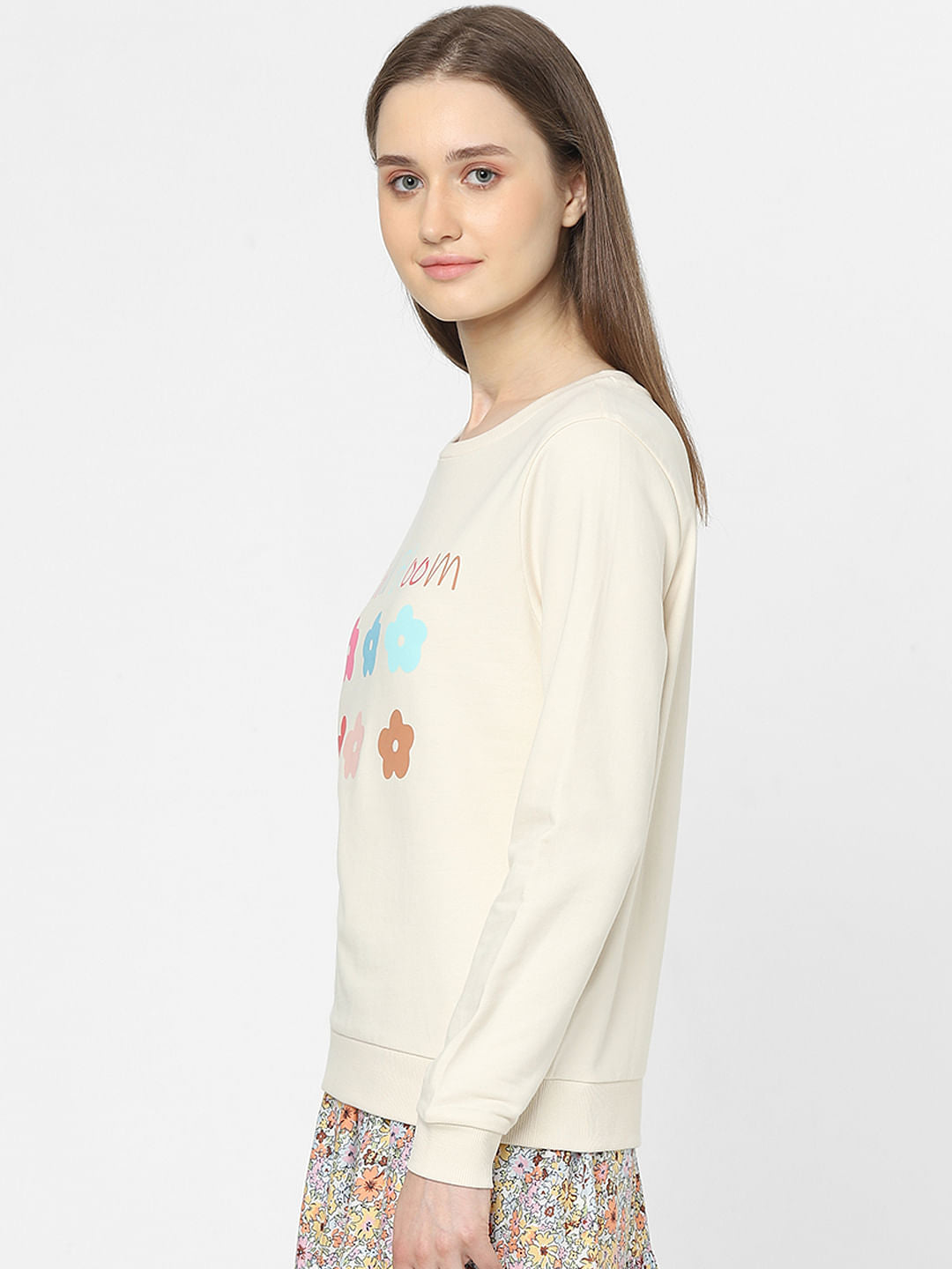 Beige Graphic Print Sweatshirt