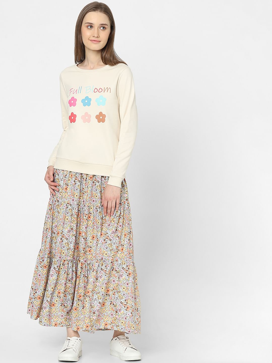 Beige Graphic Print Sweatshirt