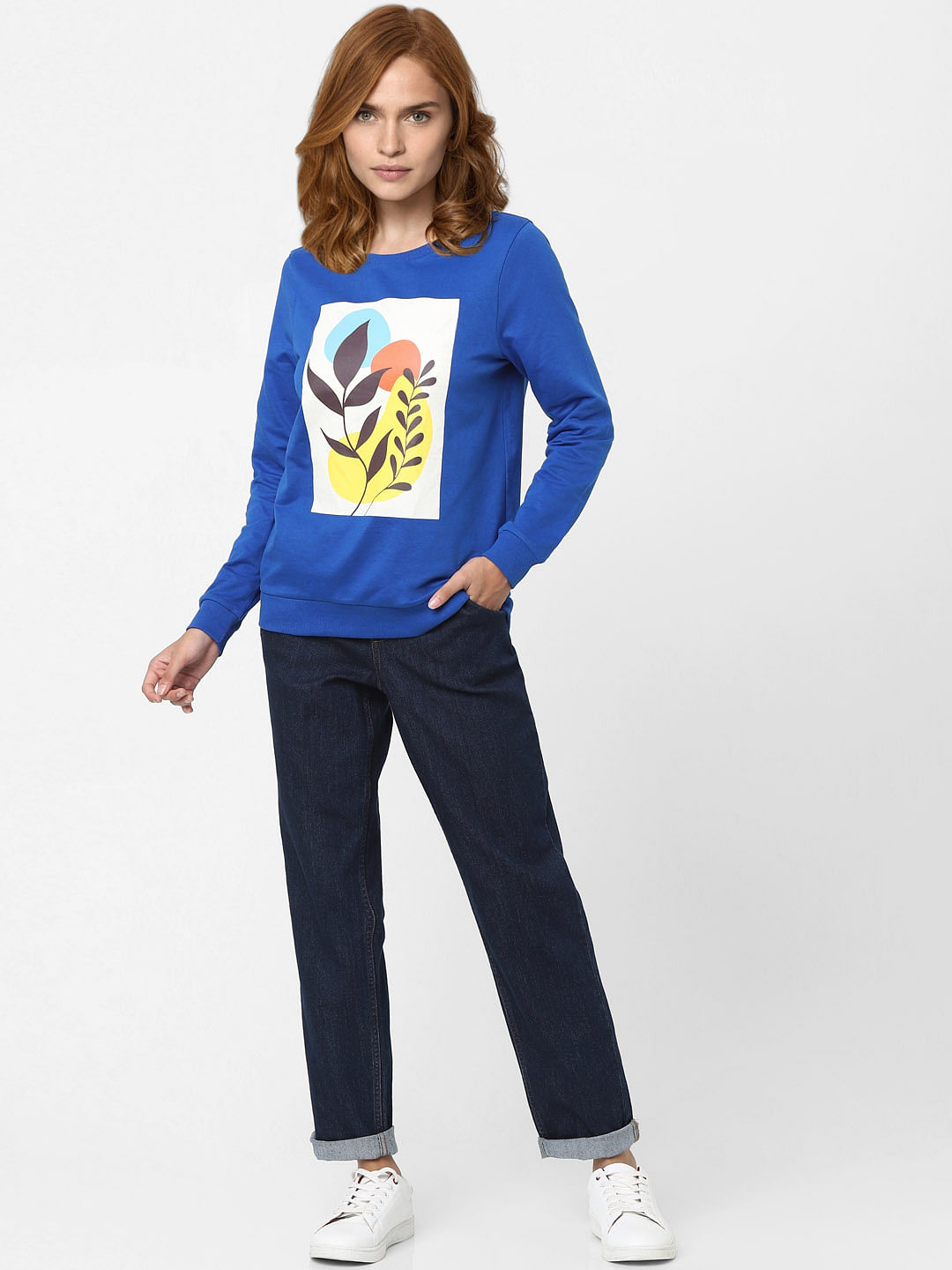 Dark Blue Graphic Print Sweatshirt
