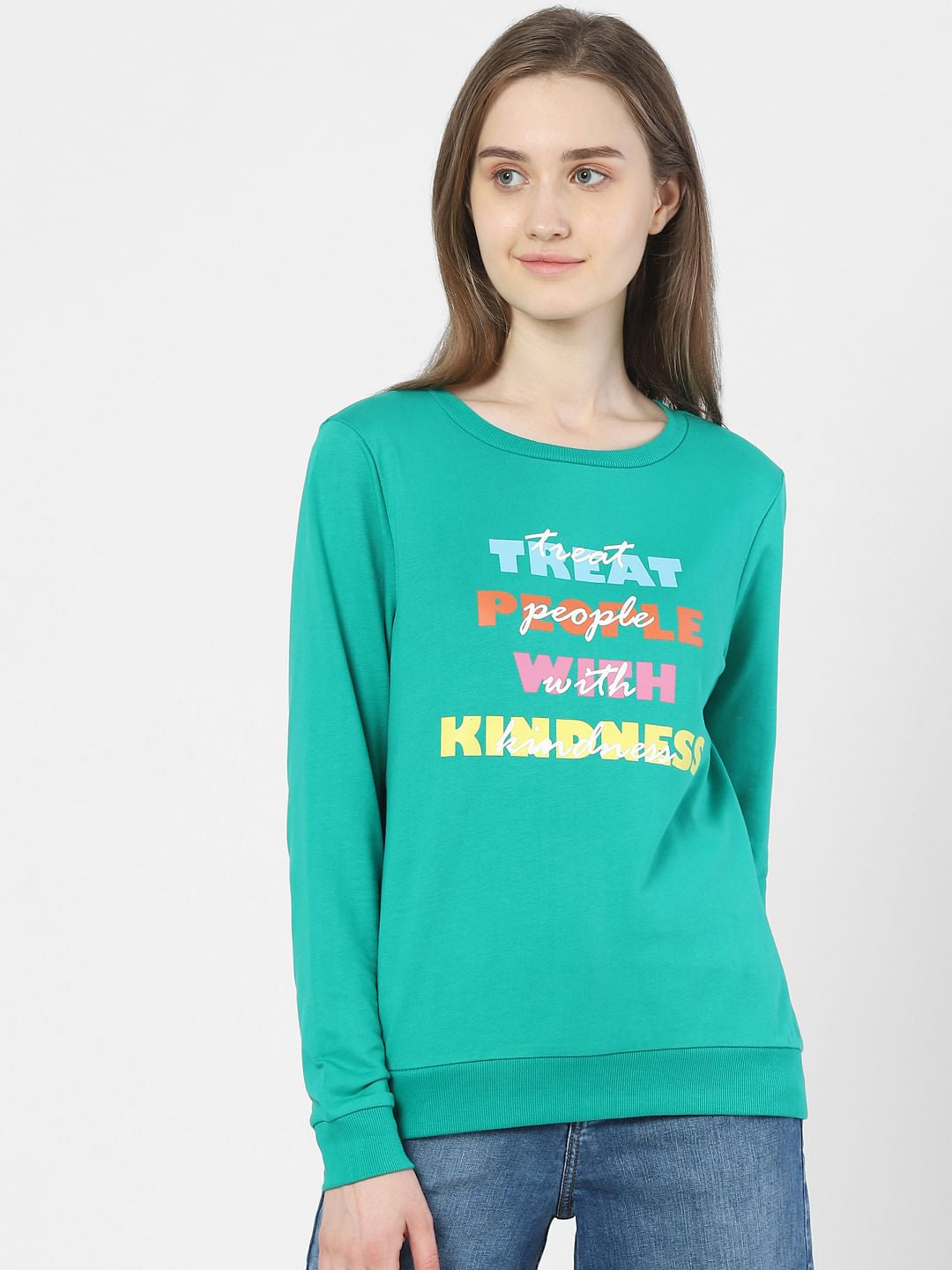 Green Text Print Sweatshirt