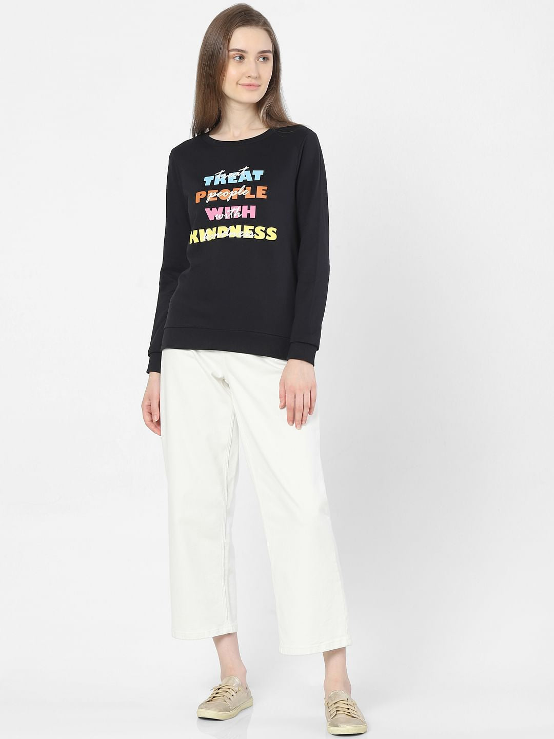 Black Slogan Print Sweatshirt