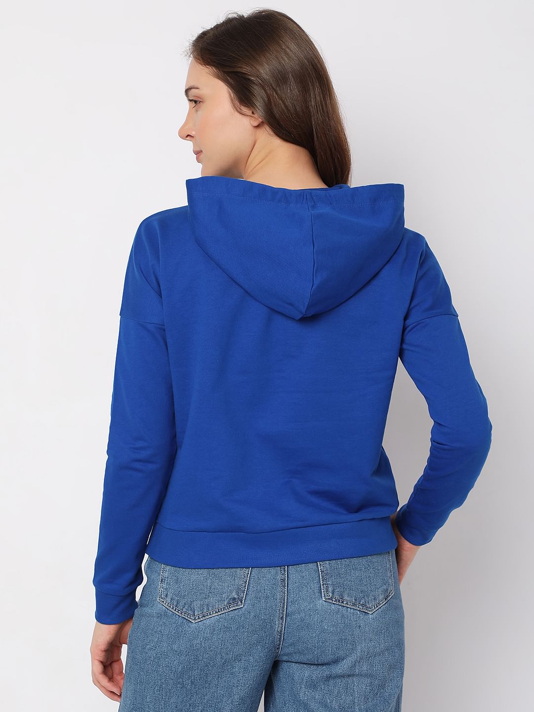 Blue Graphic Print Hooded Sweatshirt