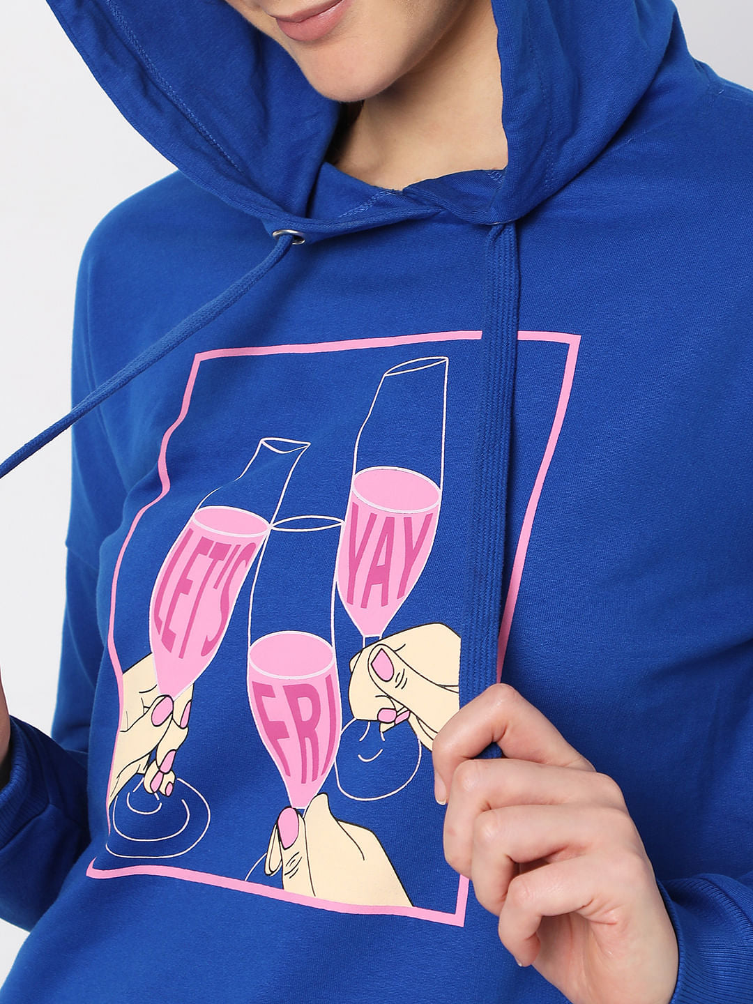 Blue Graphic Print Hooded Sweatshirt