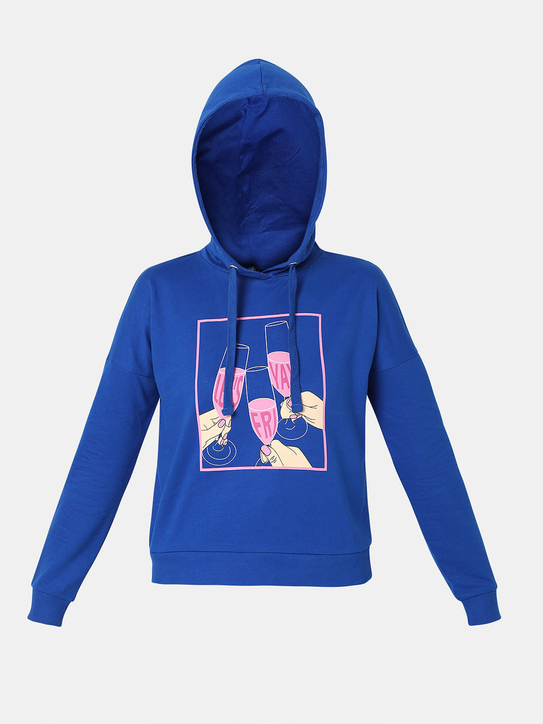 Blue Graphic Print Hooded Sweatshirt