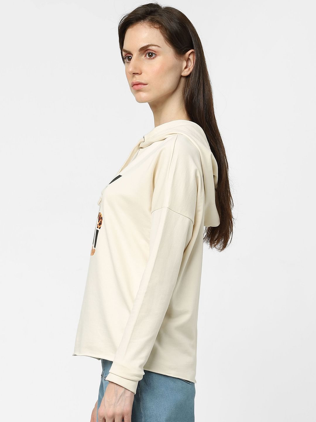 Beige Typographic Print Sweatshirt