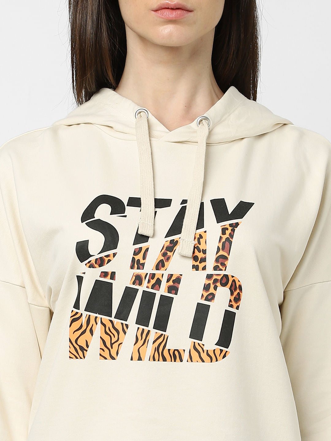 Beige Typographic Print Sweatshirt