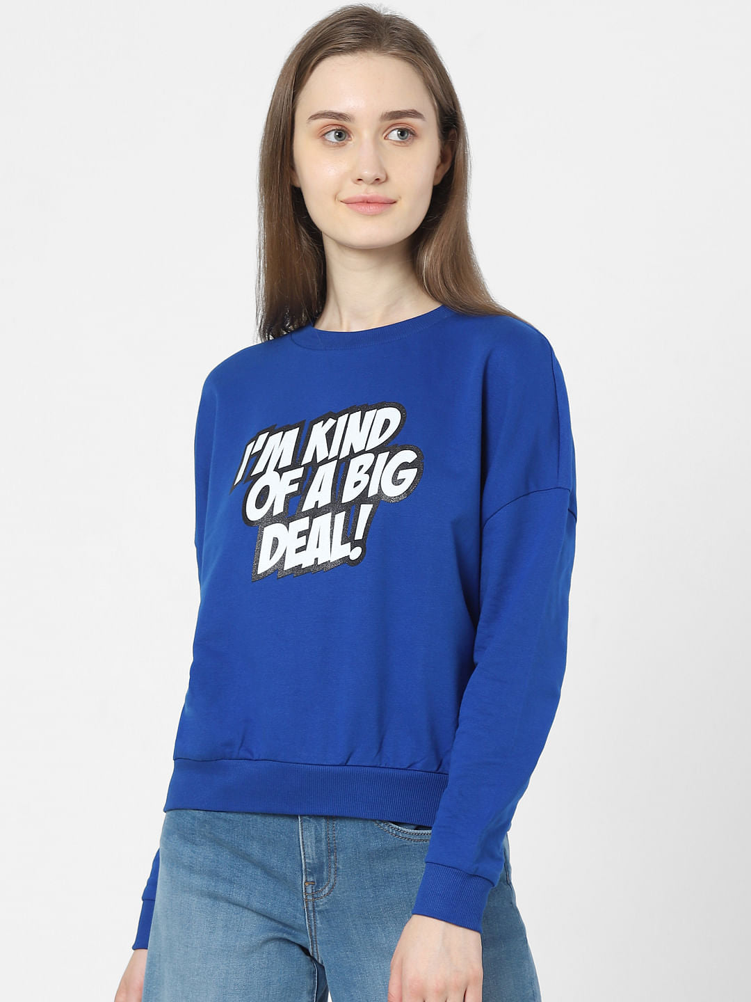 Blue Slogan Print Sweatshirt