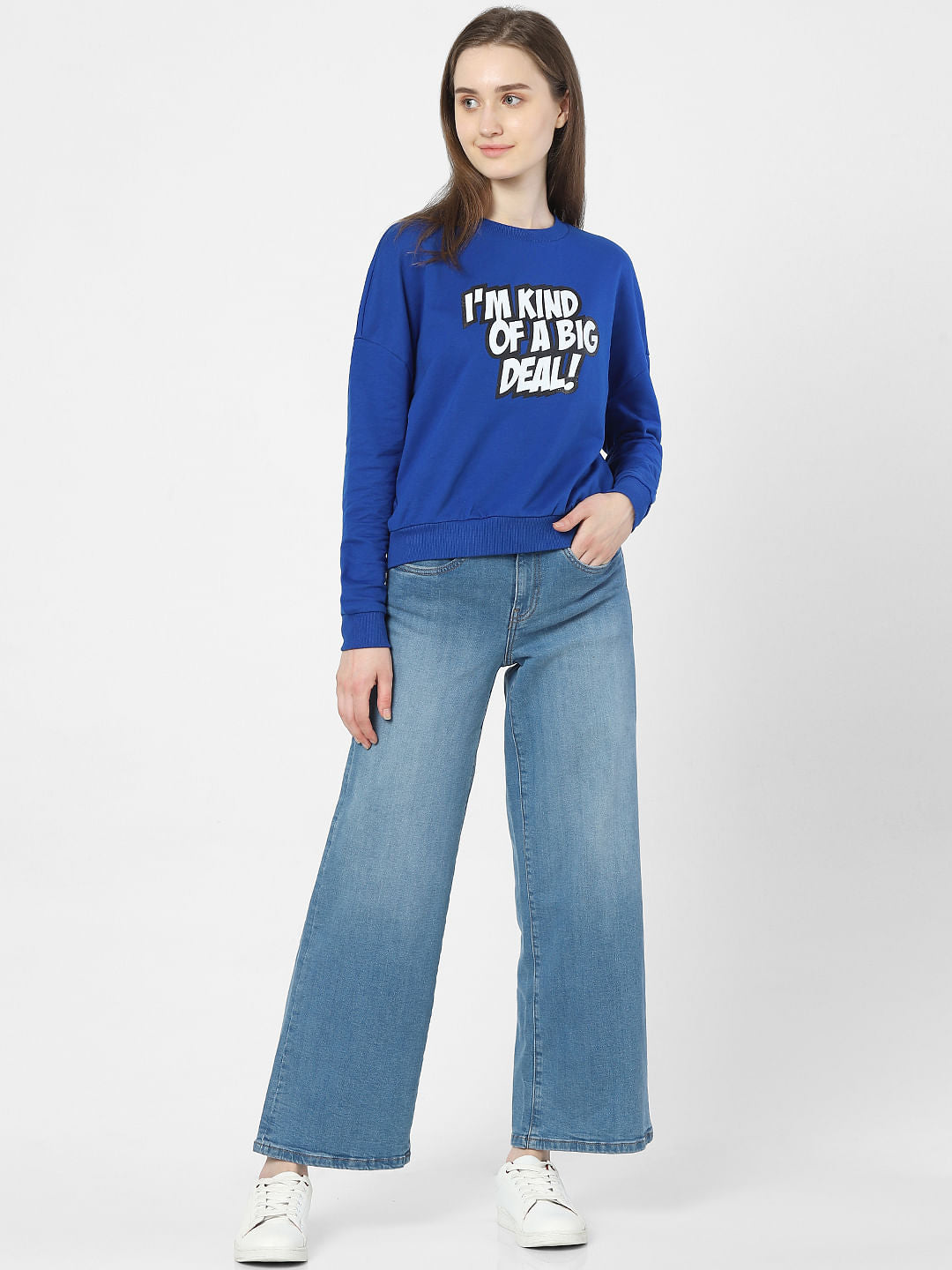 Blue Slogan Print Sweatshirt