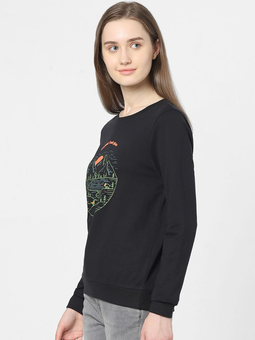 Black Landscape Print Sweatshirt