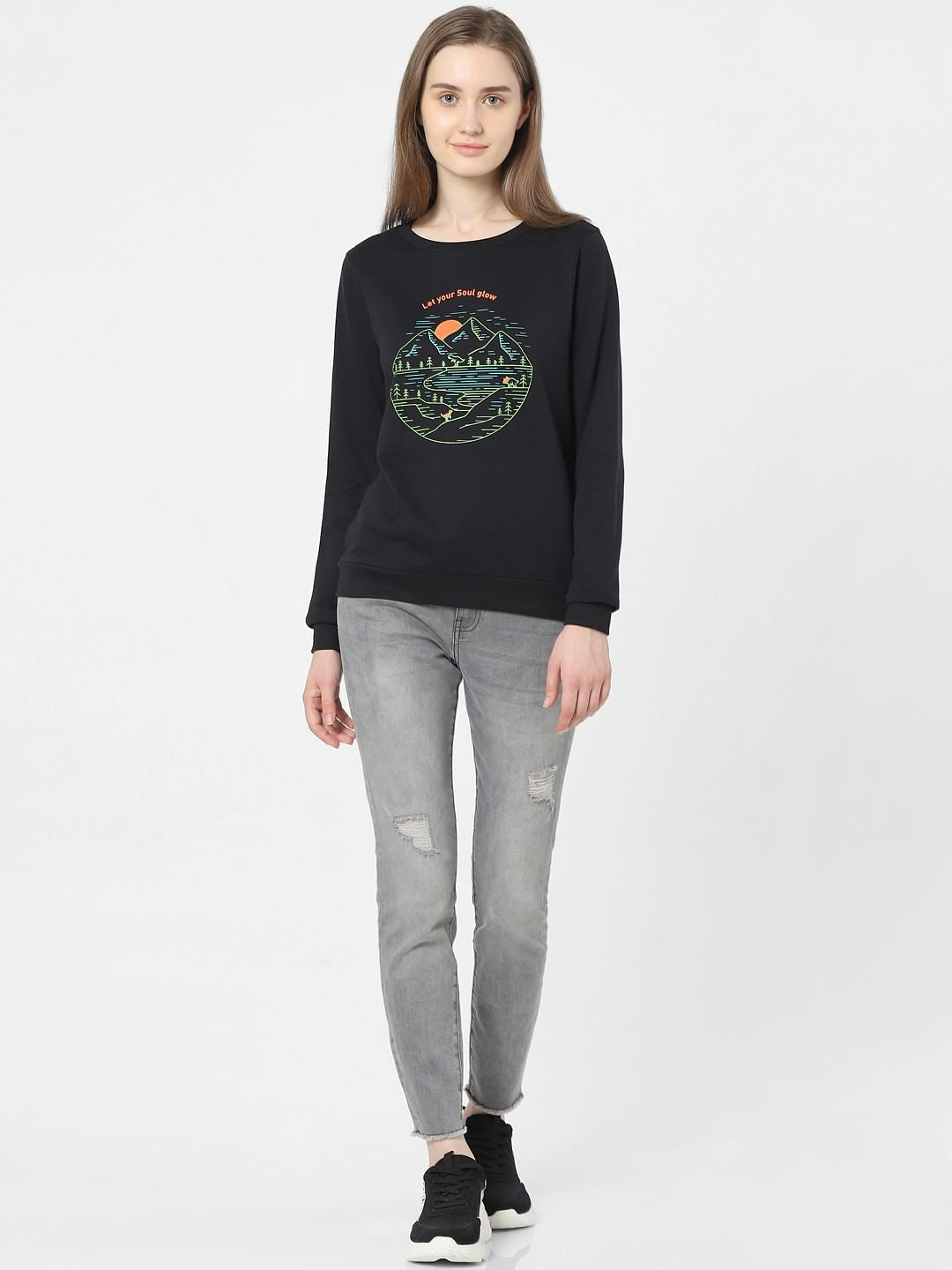 Black Landscape Print Sweatshirt