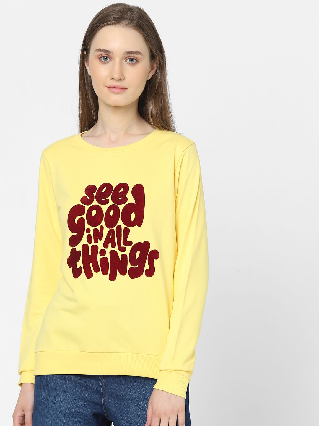 Yellow Slogan Print Sweatshirt