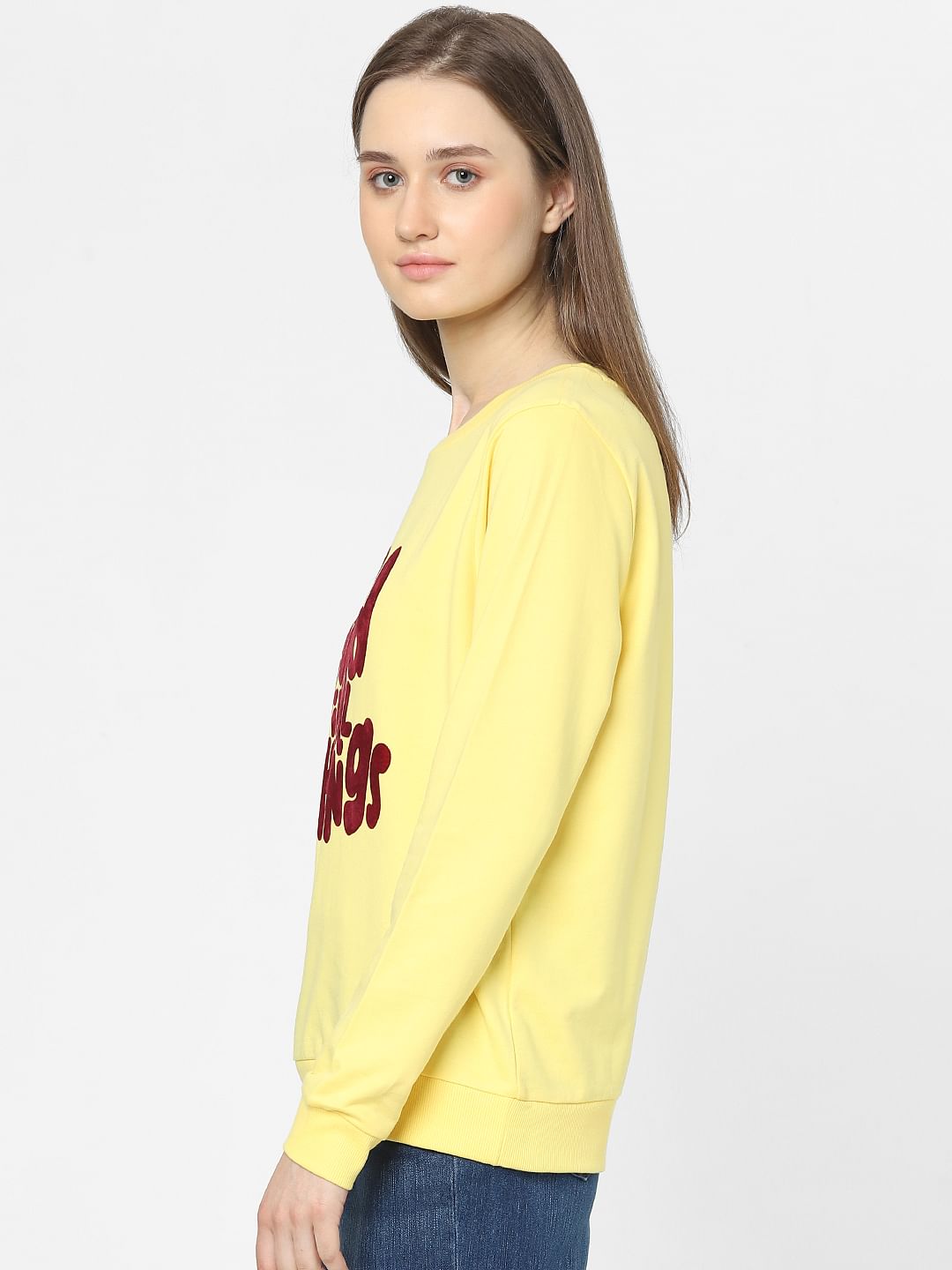 Yellow Slogan Print Sweatshirt