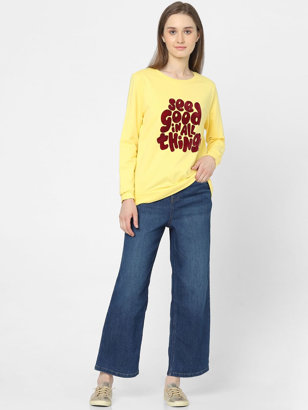 Yellow Slogan Print Sweatshirt