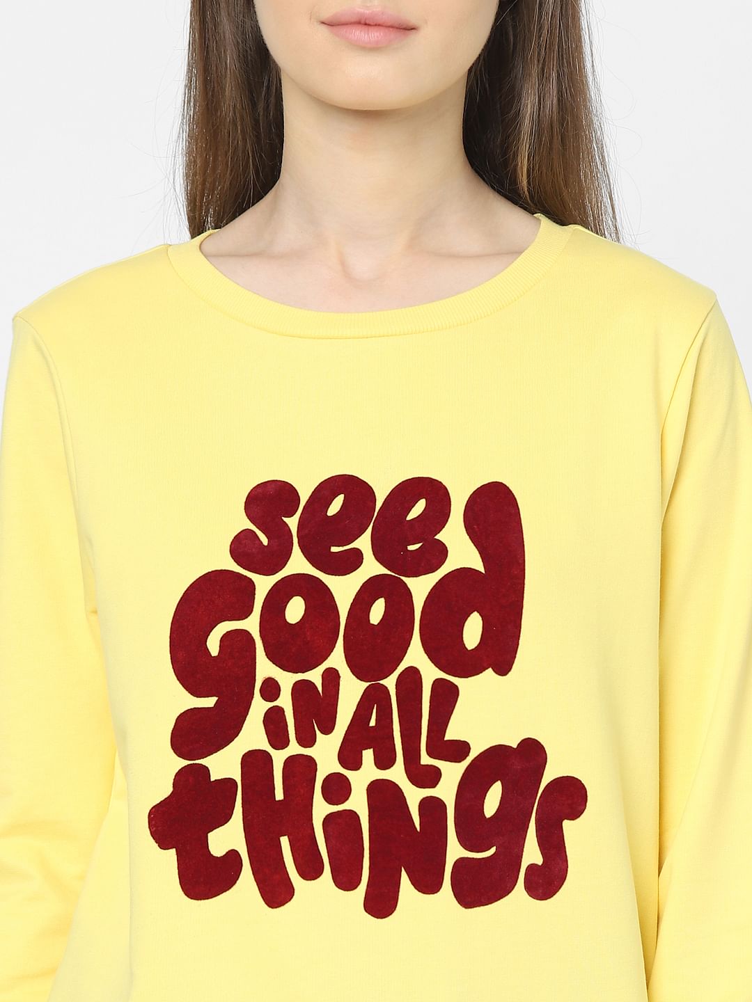 Yellow Slogan Print Sweatshirt