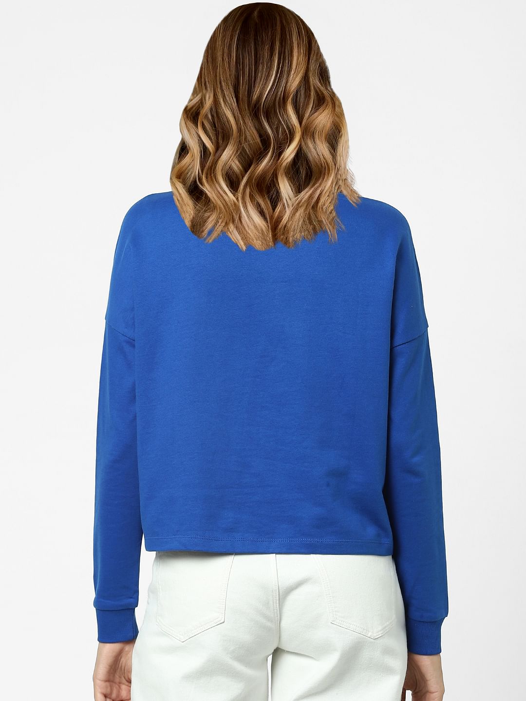 Royal Blue Text Print Sweatshirt