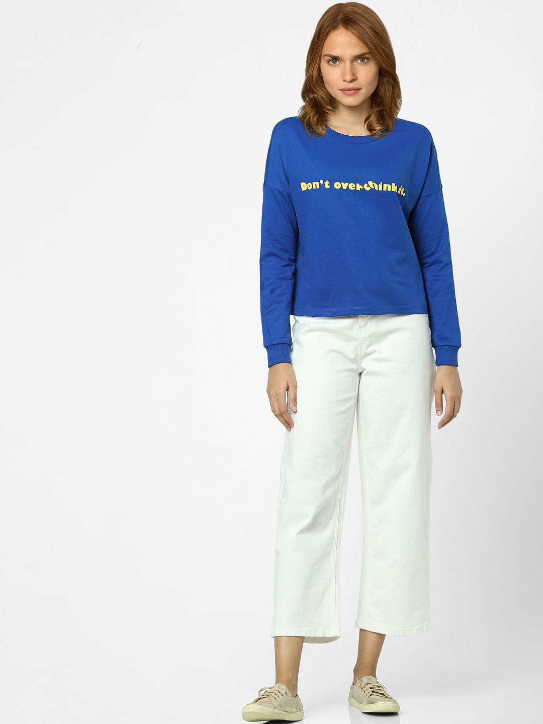 Royal Blue Text Print Sweatshirt