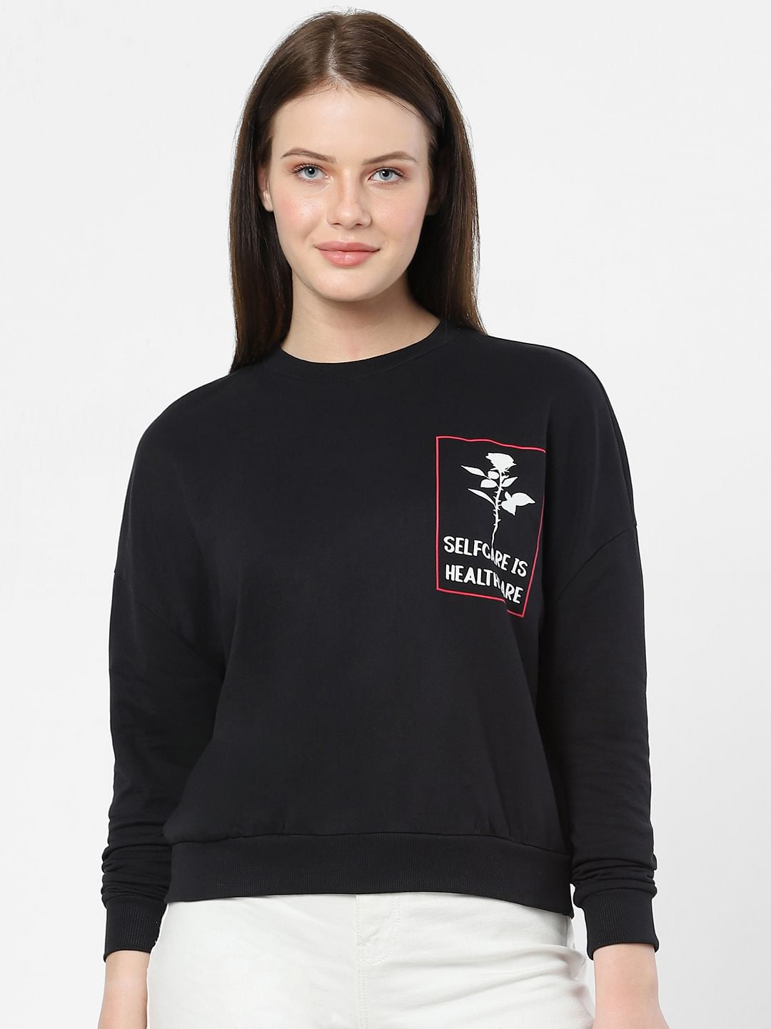 Black Slogan Print Sweatshirt