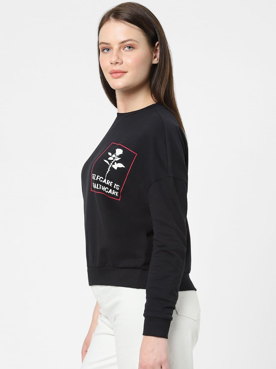 Black Slogan Print Sweatshirt
