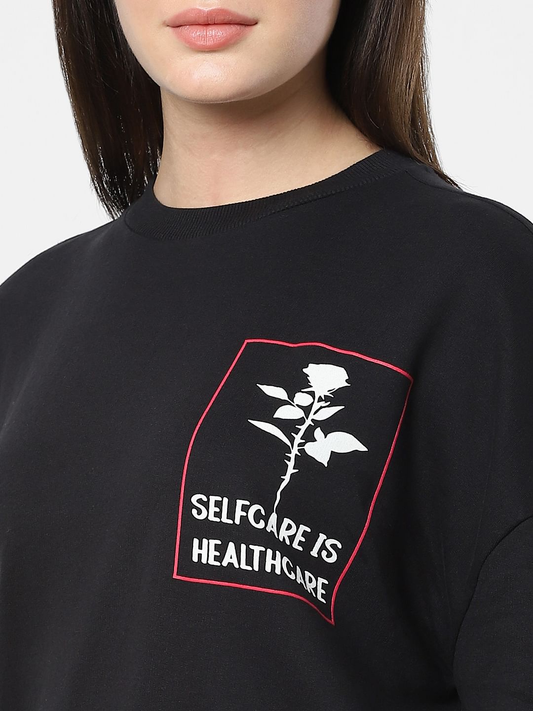 Black Slogan Print Sweatshirt