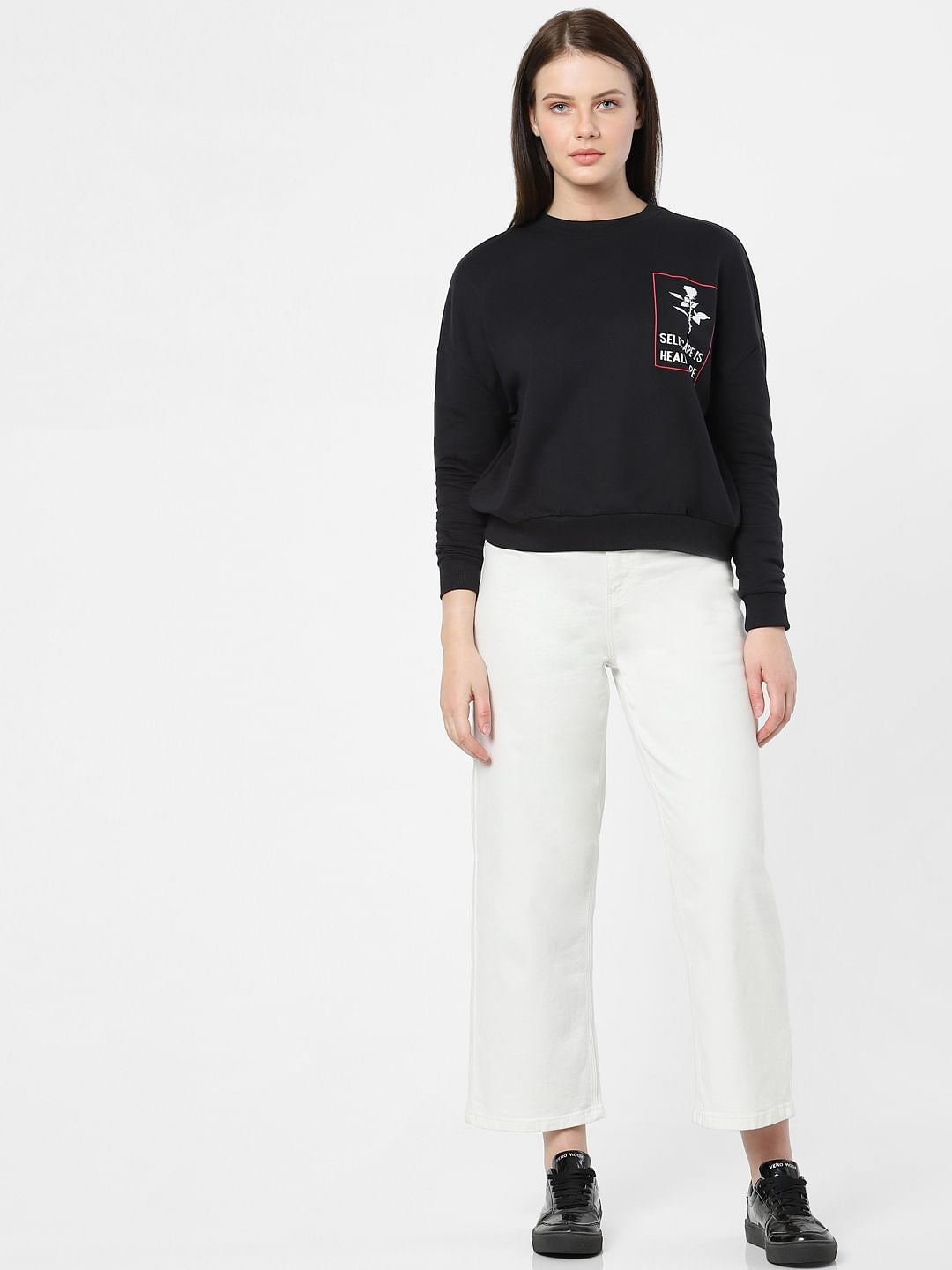 Black Slogan Print Sweatshirt