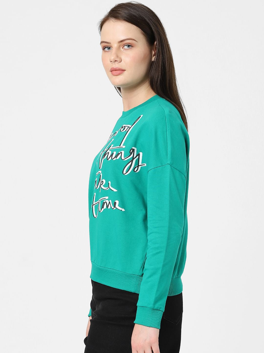 Green Typographic Print Sweatshirt