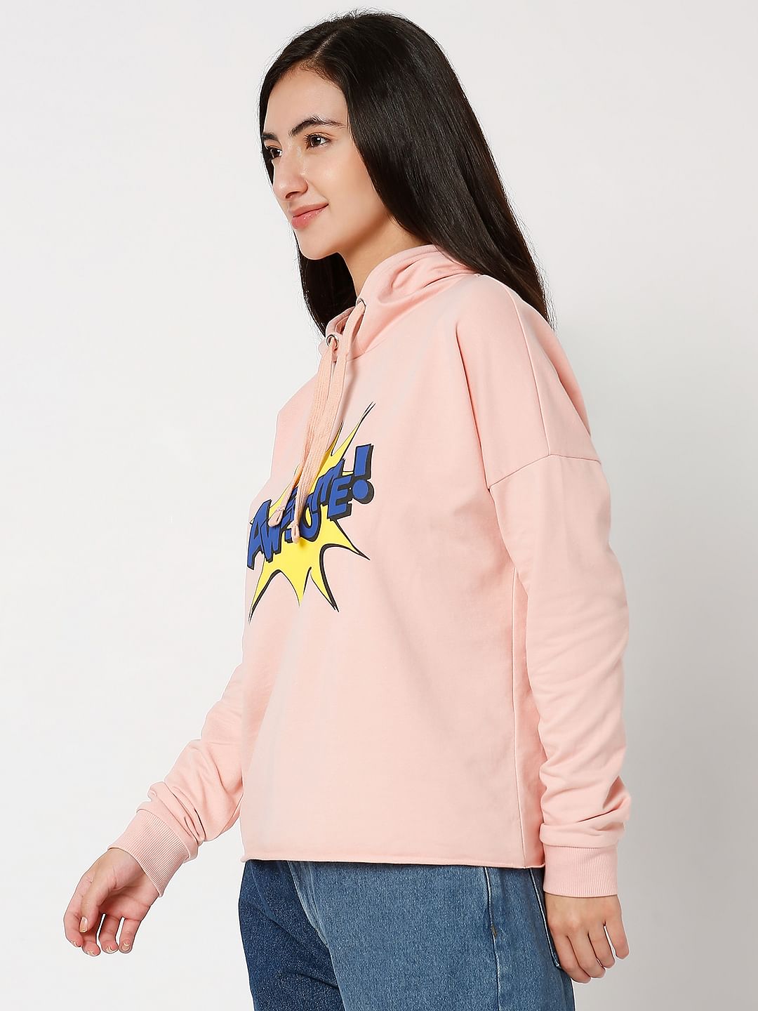 Coral Pink Typographic Print Sweatshirt