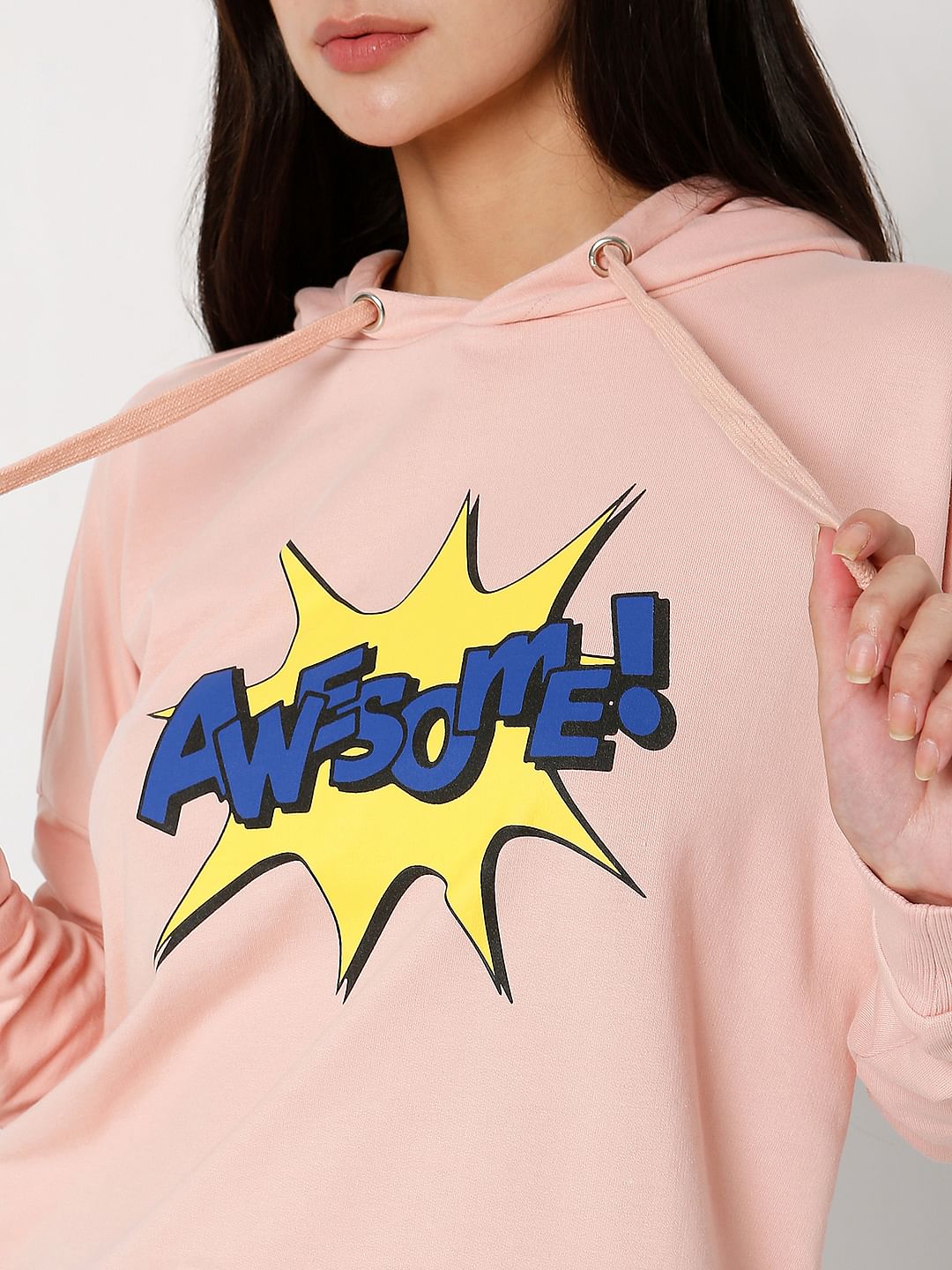 Coral Pink Typographic Print Sweatshirt
