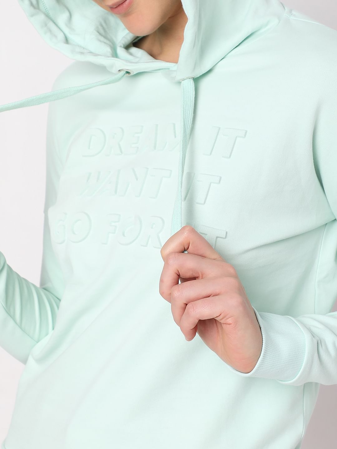 Mint Green Text Embossed Sweatshirt
