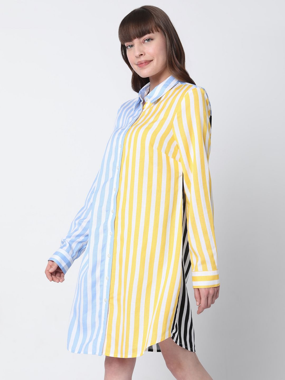 Blue & Yellow Striped Shirt Dress