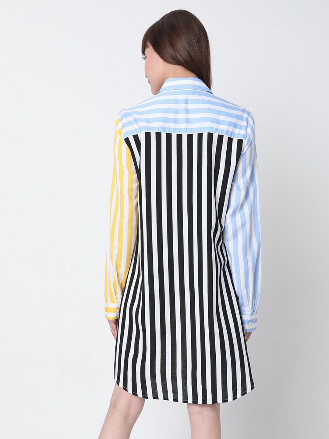 Blue & Yellow Striped Shirt Dress
