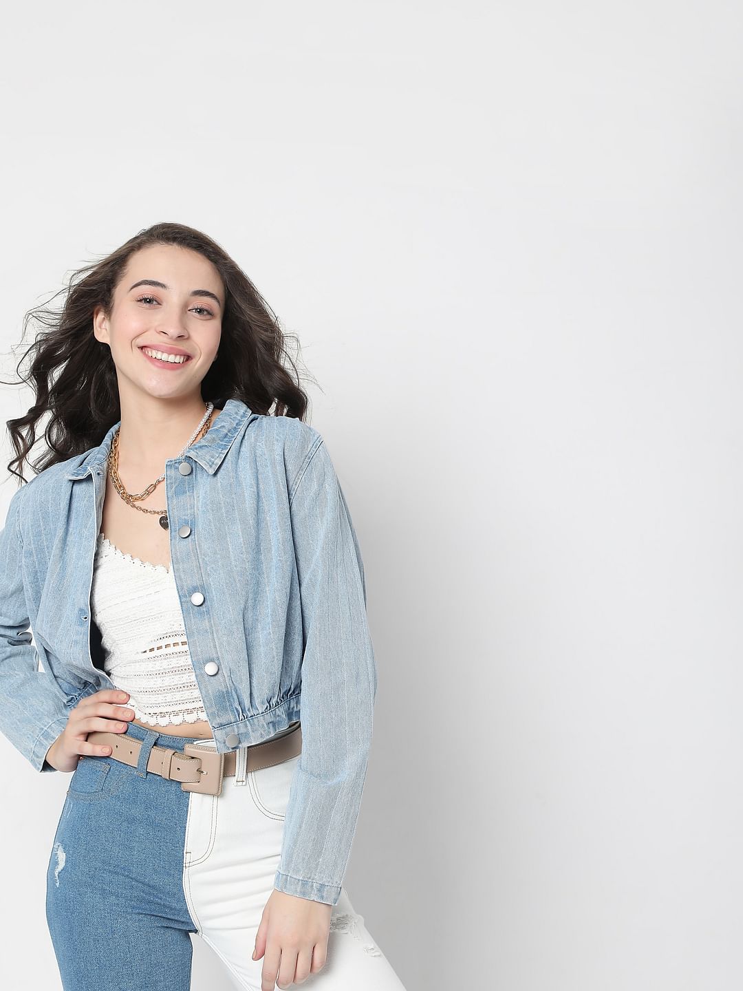 Blue Denim Cropped Jacket