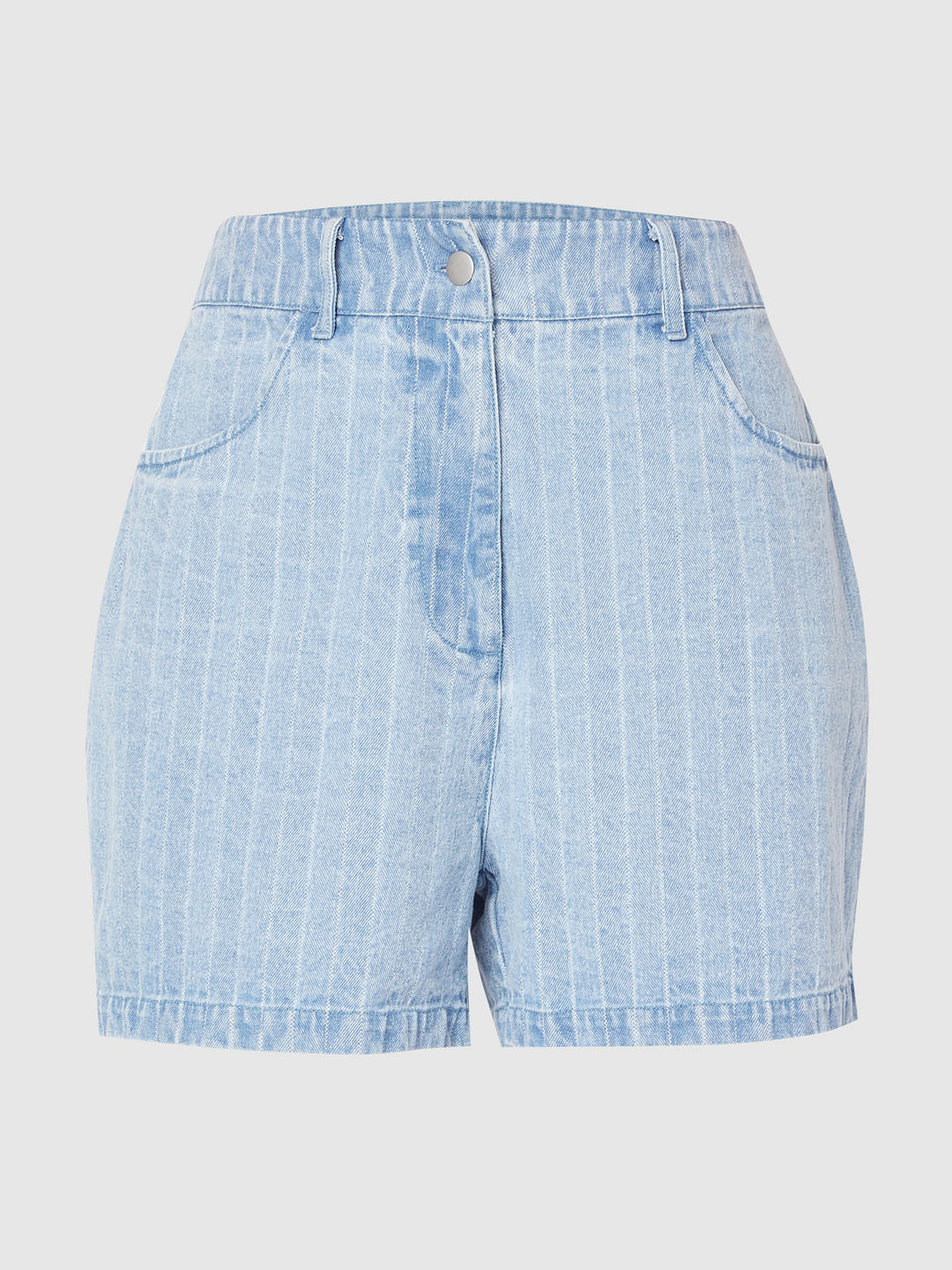 Blue High Waist Striped Denim Shorts