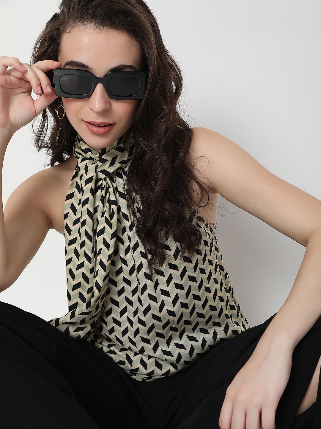 Beige Halter Neck Top