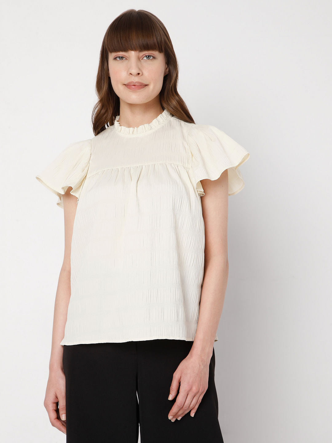 Beige Ruffle Sleeves Top