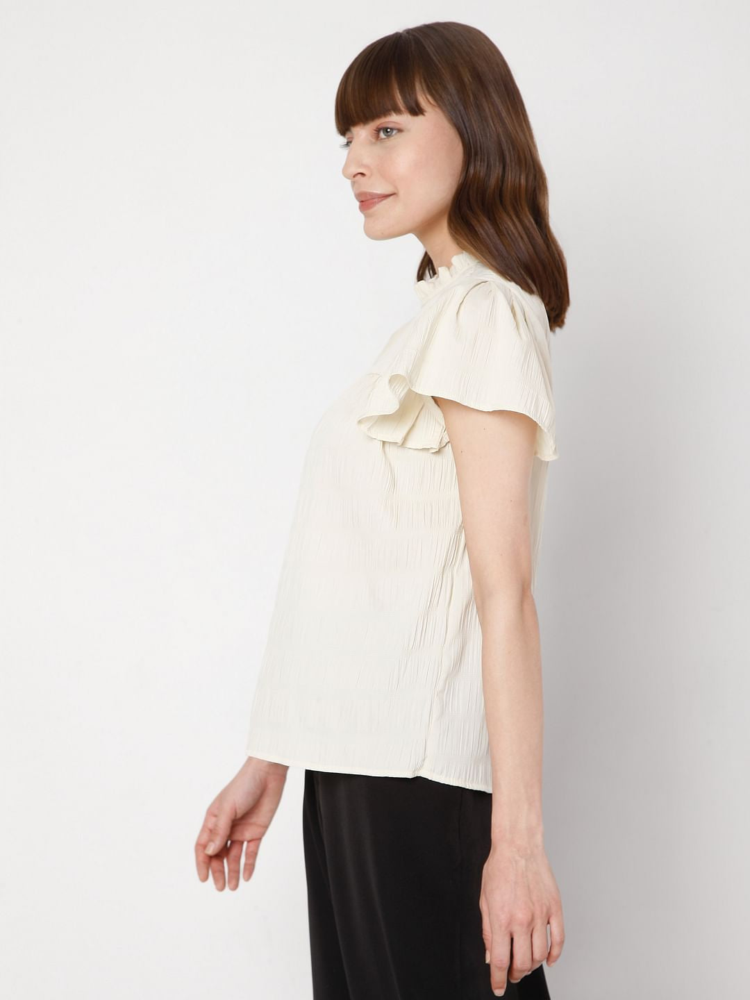 Beige Ruffle Sleeves Top