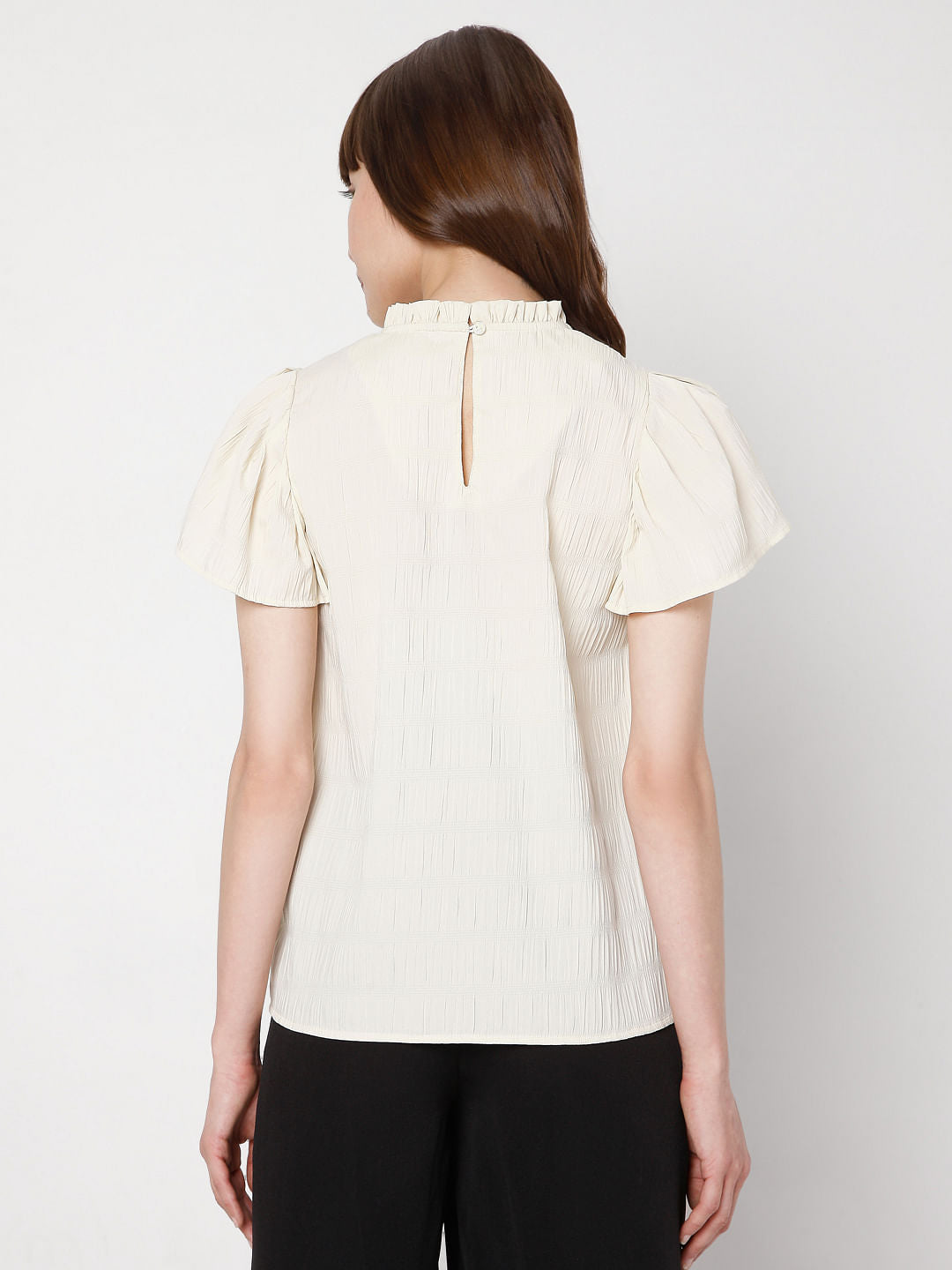 Beige Ruffle Sleeves Top