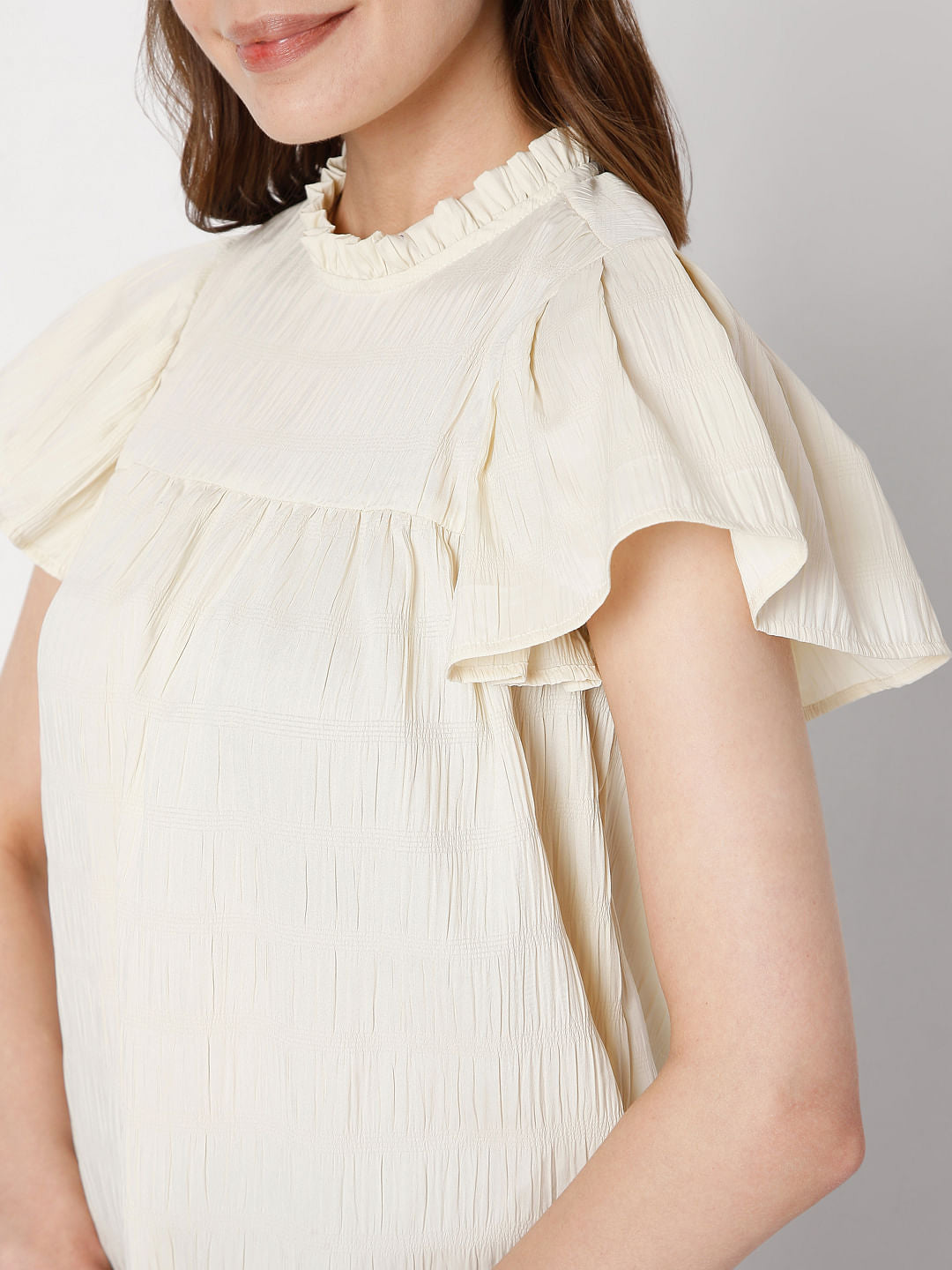 Beige Ruffle Sleeves Top