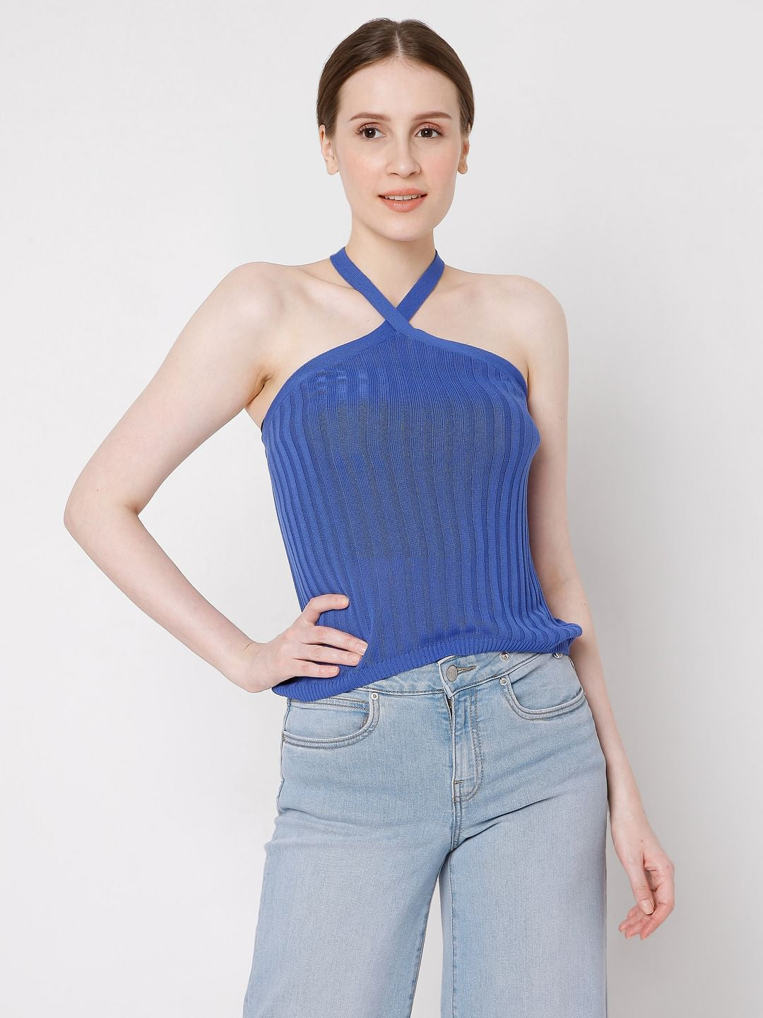 Blue Halter Neck Top