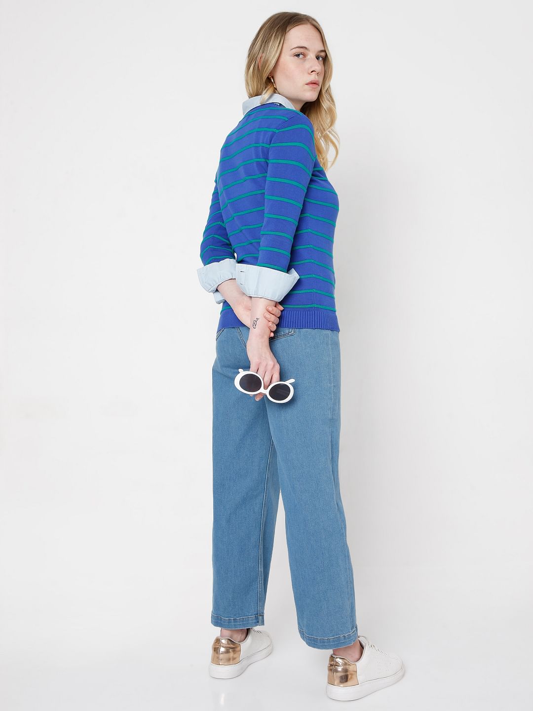 Blue Striped Knit Top