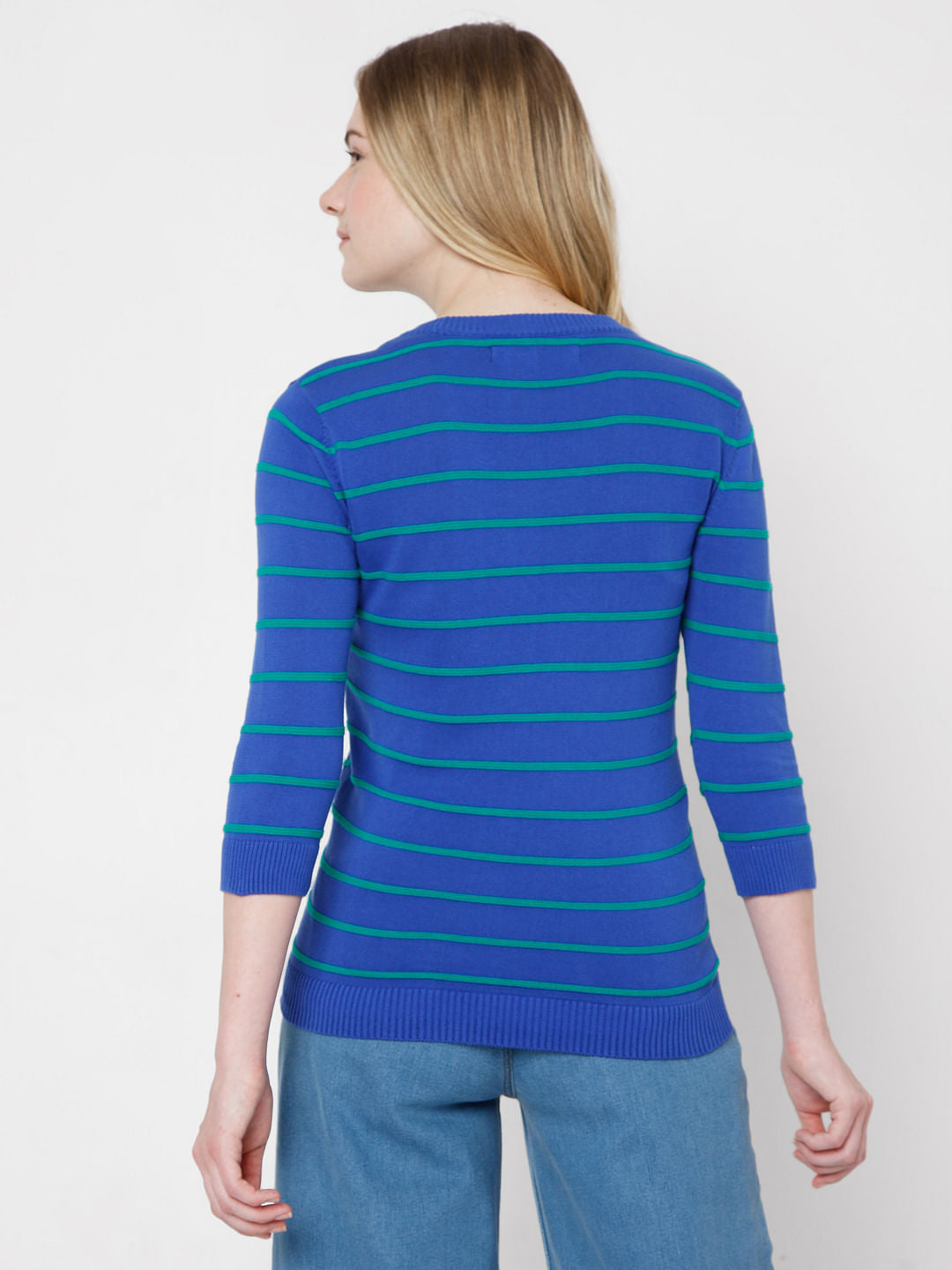 Blue Striped Knit Top