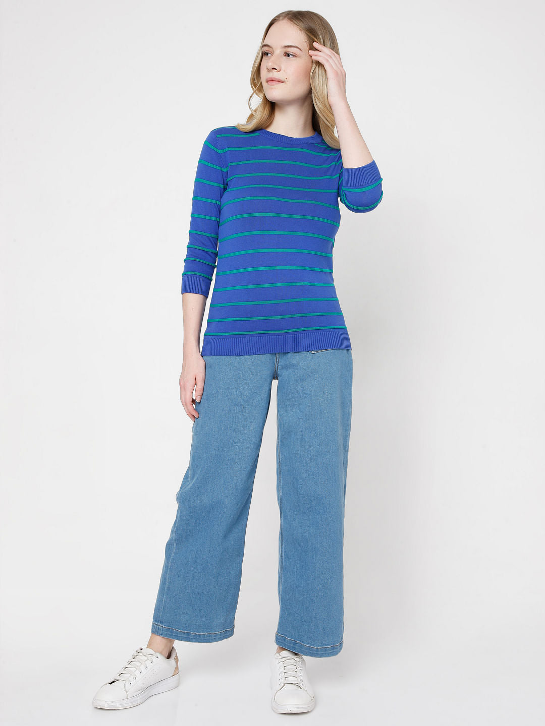 Blue Striped Knit Top