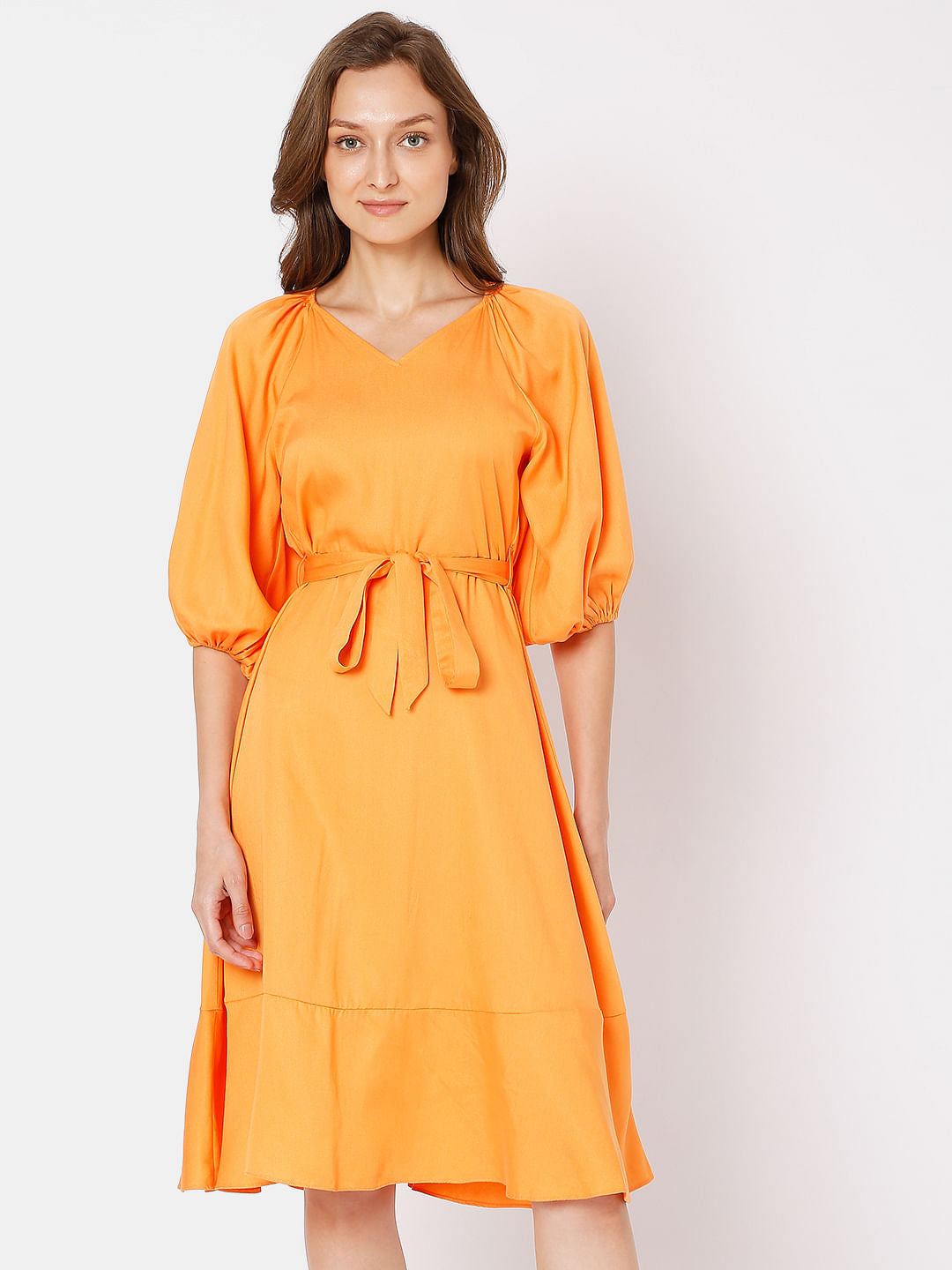 Orange Tiered Midi Dress