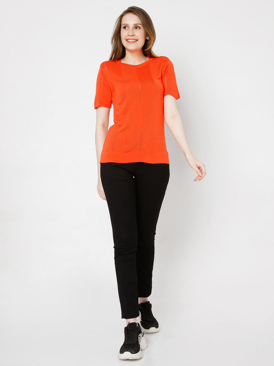 Orange Textured Knit Top