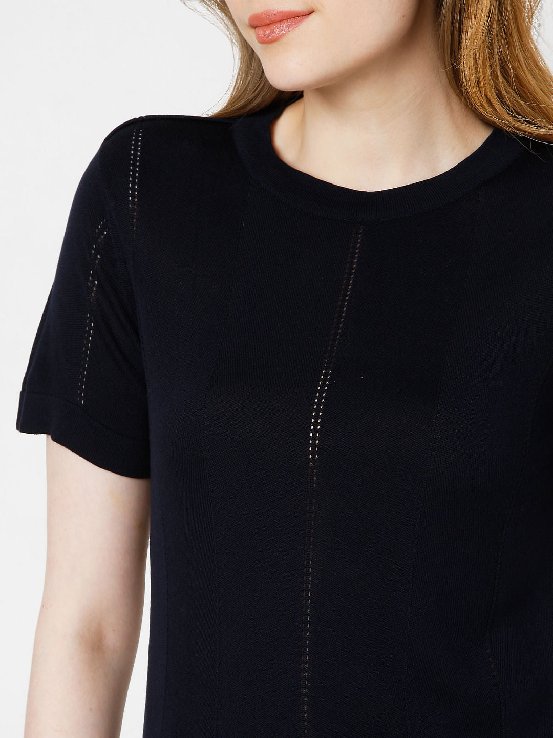 Navy Blue Textured Knit Top