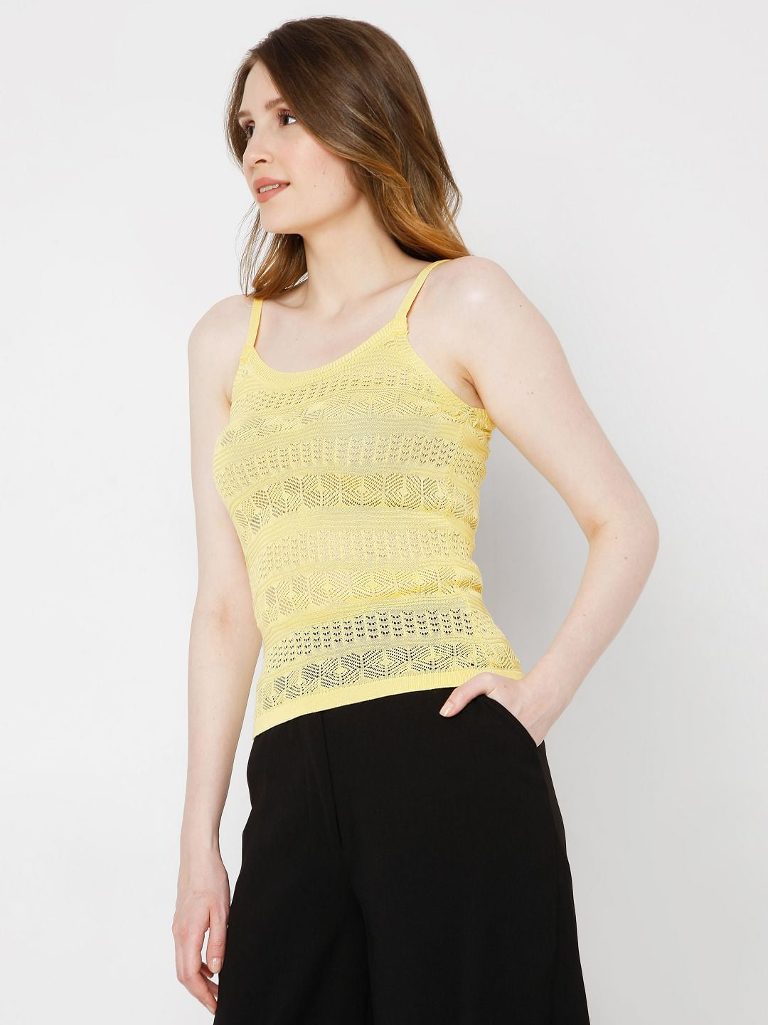 Yellow Crochet Knit Top